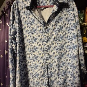 Men's Blue Paisley Button-Down Casual Shirt - Long Sleeve